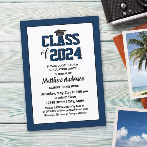 Class of 2024 Elegant Navy Blue Graduation Invitation