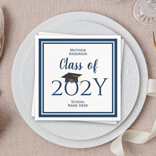 Class of 2024 Elegant Navy Blue Graduation Party Napkins (Creator Uploaded)
