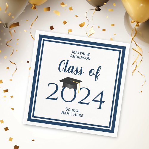 Class of 2024 Elegant Navy Blue Graduation Party Napkins