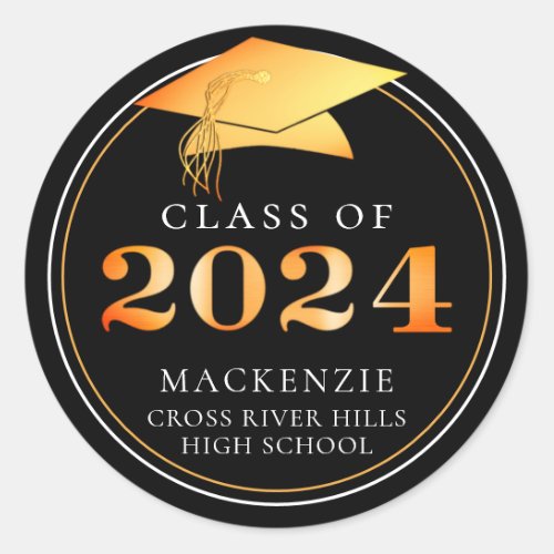 Class of 2024 Elegant Orange Personalized Classic Round Sticker