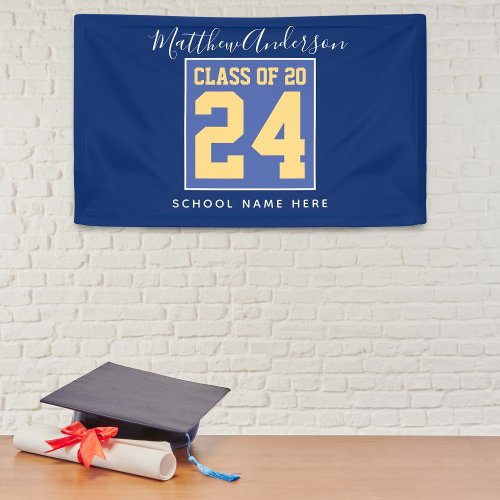 Class of 2024 Elegant Royal Blue  Gold Graduation Banner