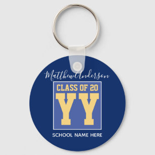 Class of 2024 Elegant Royal Blue & Gold Graduation Keychain