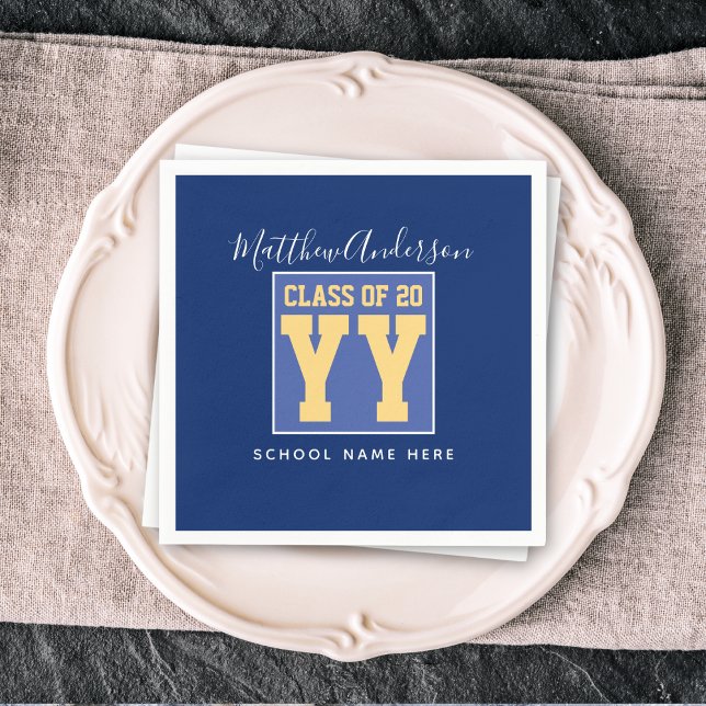 Class of 2024 Elegant Royal Blue & Gold Graduation Napkins (Creator Uploaded)