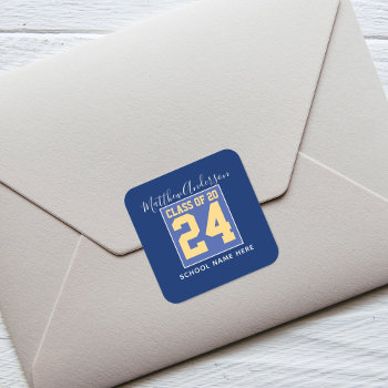 Class Of 2024 Elegant Royal Blue & Gold Graduation Square Sticker by littleteapotdesigns at Zazzle