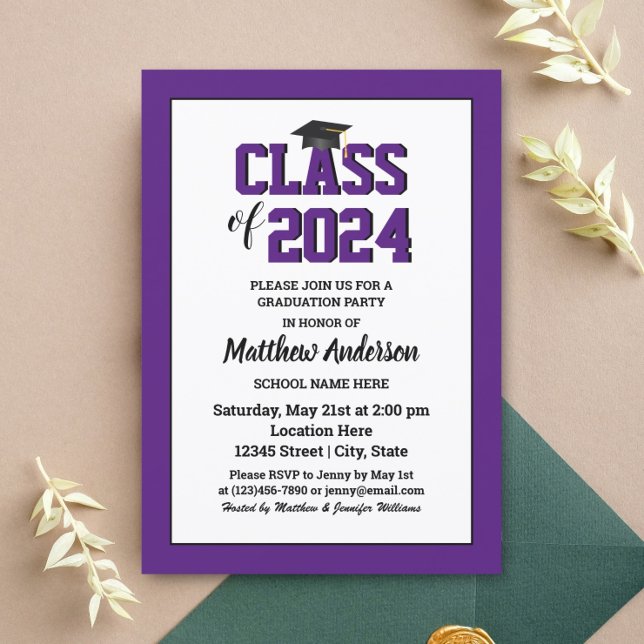 Class of 2024 Elegant Royal Purple Graduation Invitation