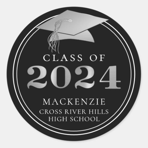 Class of 2024 Elegant Silver Gold Personalized Classic Round Sticker