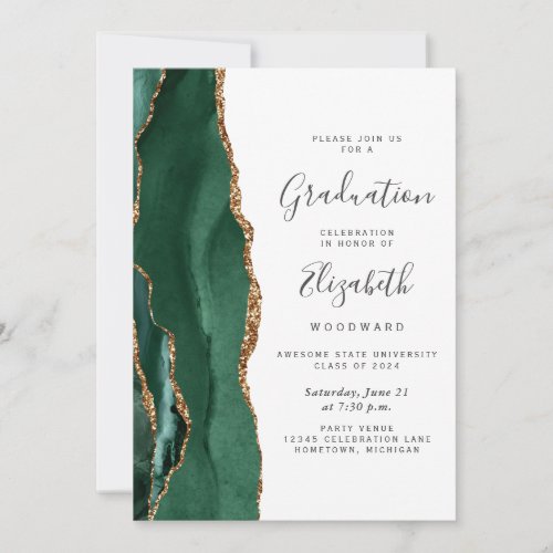 Class of 2024 Emerald Green Agate Photo Graduation Invitation