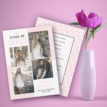 Class Of 2024 Four Photos Blush Pink Graduation Announcement by zazzleproducts1 at Zazzle