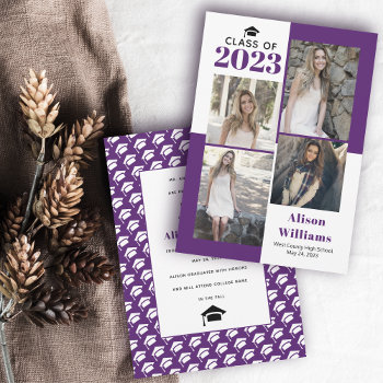 Class Of 2024 Four Photos Purple Graduation Announcement by zazzleproducts1 at Zazzle