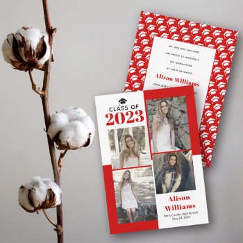 Class Of 2024 Four Photos Red Graduation Announcement by zazzleproducts1 at Zazzle