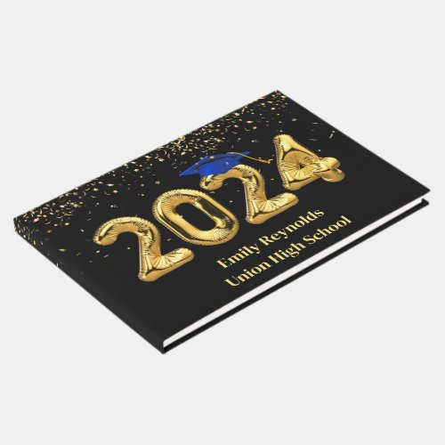 Class of 2024 Gold Balloons With Blue Cap Guest Book