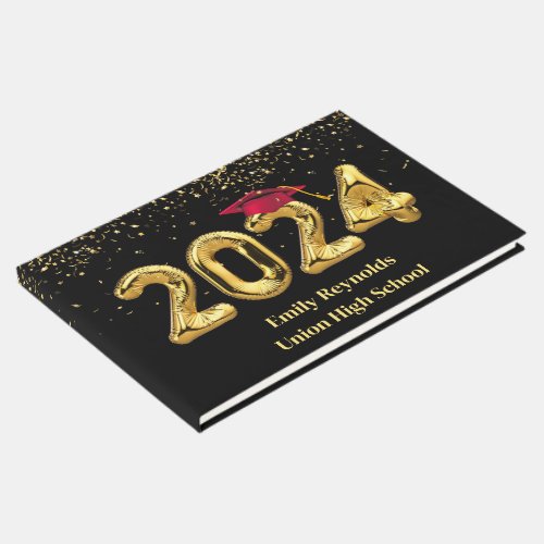 Class of 2024 Gold Balloons With Red Cap Guest Book