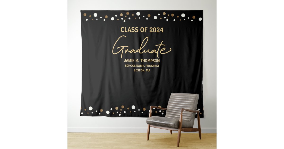 Class of 2024 Gold Black backdrop graduation | Zazzle