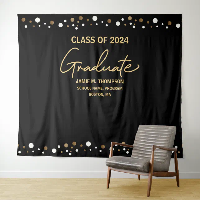Class of 2024 Gold Black backdrop graduation | Zazzle