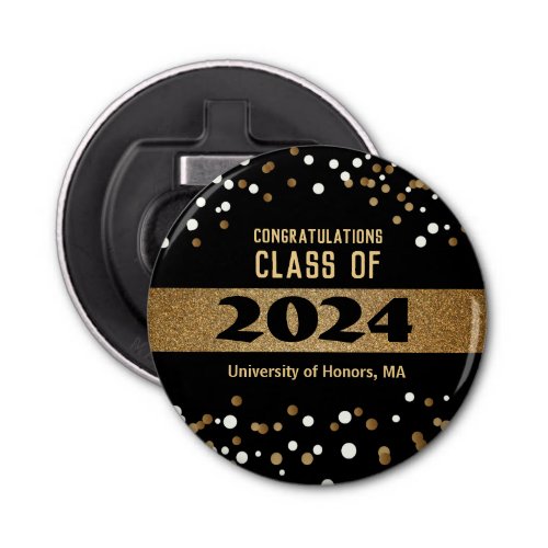 Class of 2024 Gold black  confetti Graduation Bottle Opener