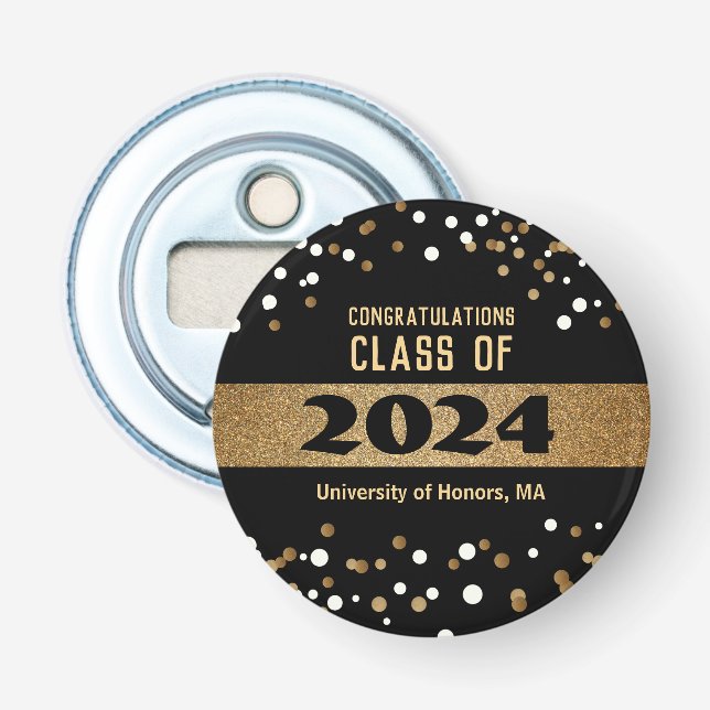 Class of 2024 Gold black  confetti Graduation Bottle Opener (Front)