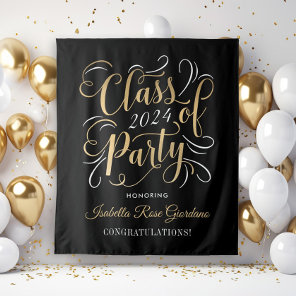 Class of 2024 Gold Black Custom Graduation Party Tapestry