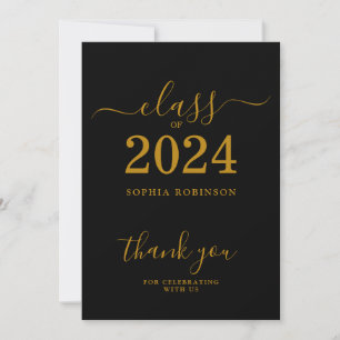 Class of 2024 Gold Black Graduation Thank You Card