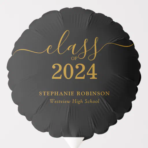 Class of 2024 Gold Black Modern Graduation  Balloon