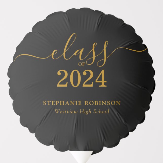 Class of 2024 Gold Black Modern Graduation  Balloon (Front)