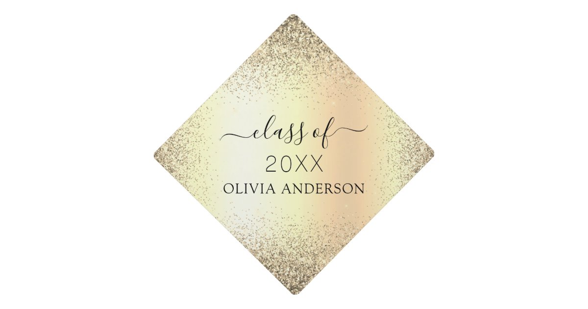 Class of 2024 Gold Girly Glitter Graduate Graduation Cap Topper | Zazzle