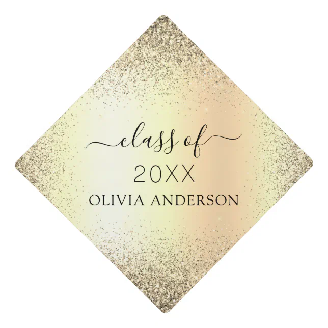 Class of 2024 Gold Girly Glitter Graduate Graduation Cap Topper | Zazzle