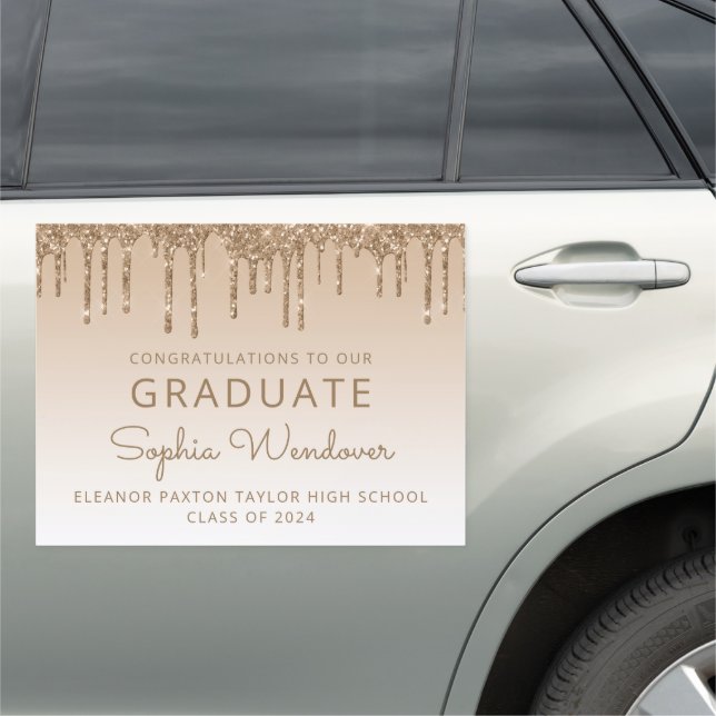 Class of 2024 Gold Glitter Drip Graduation Car Magnet (In Situ)