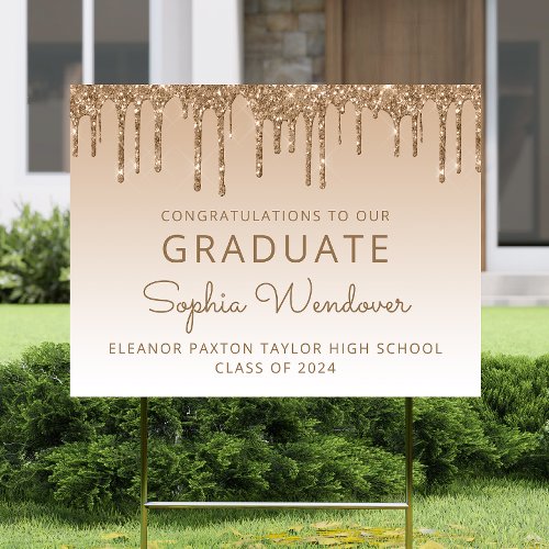 Class of 2024 Gold Glitter Drip Graduation Yard Sign