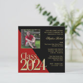 Class of 2024 Gold Grad Red and Black with Photo Invitation (Standing Front)