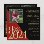 Class of 2024 Gold Grad Red and Black with Photo Invitation (Front/Back)