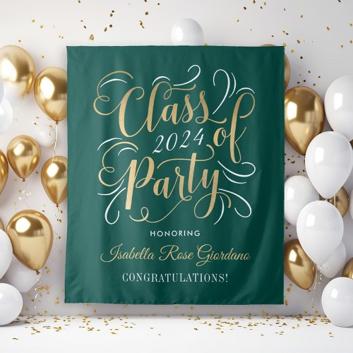 Class of 2024 Gold Green Custom Graduation Party Tapestry