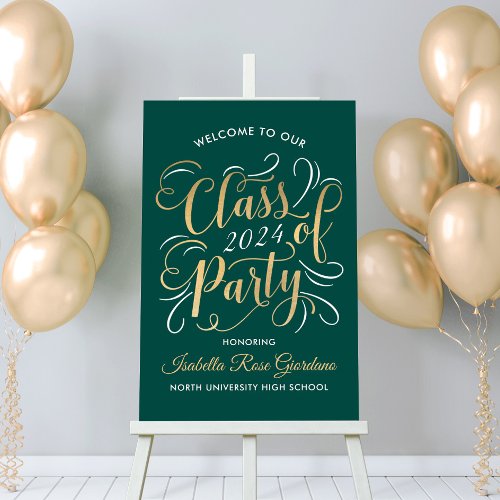 Class of 2024 Gold Green Graduation Party Welcome Foam Board