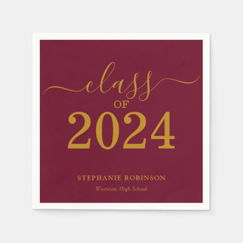 Class of 2024 Gold Maroon Graduation Party Napkins