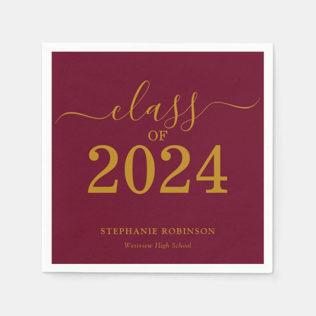 Class of 2024 Gold Maroon Graduation Party Napkins (Front)