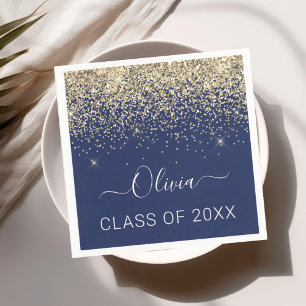 Class of 2024 Gold Navy Blue Glitter Graduate Napkins