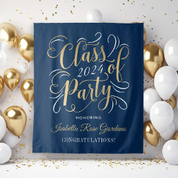 Class of 2024 Gold Navy Custom Graduation Party Tapestry