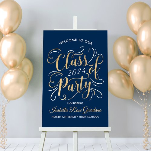 Class of 2024 Gold Navy Graduation Party Welcome Foam Board