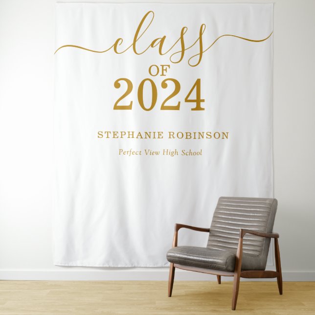 Class of 2024 Gold Script Graduation Backdrop Prop (In Situ)