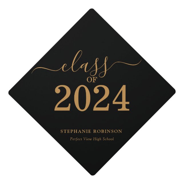Class of 2024 Gold Script Graduation Cap Topper (Front)