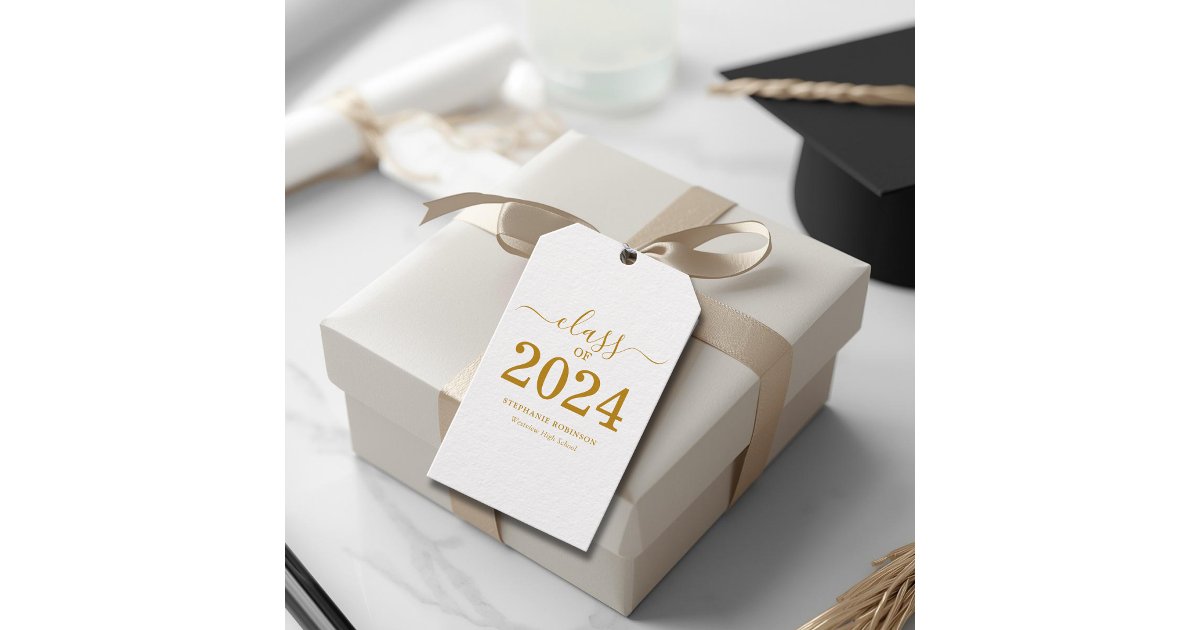 Class of 2024 Gold Script Graduation Gift Tags | Zazzle