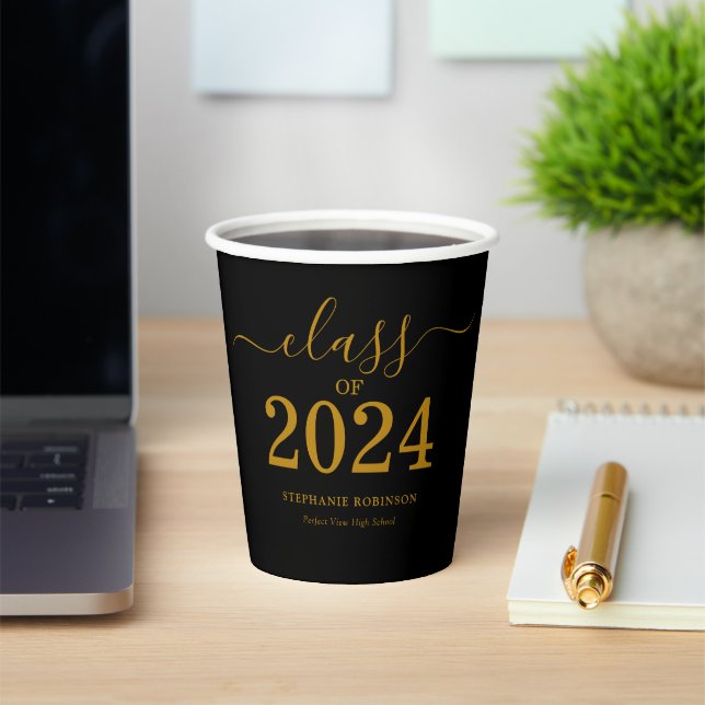 Class of 2024 Gold Script Graduation  Paper Cups (Insitu)