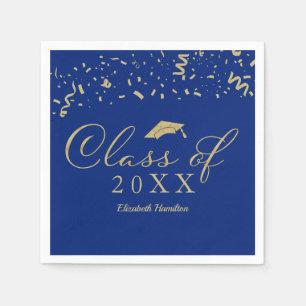 Class Of 2024 Gold Script Graduation Party Blue Napkins