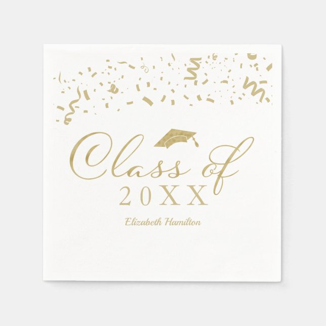 Class Of 2024 Gold Script Graduation Party White Napkins (Front)