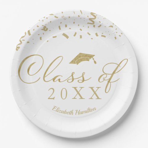 Class Of 2024 Gold Script Graduation Party White Paper Plates