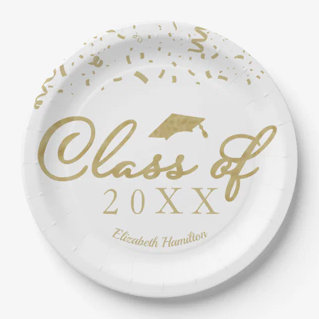 Class Of 2024 Gold Script Graduation Party White Paper Plates | Zazzle