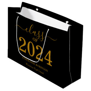 Class of 2024 Gold Script On Black Graduation Large Gift Bag