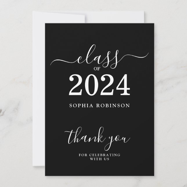 Class of 2024 Grad Black White  Thank You Card (Front)