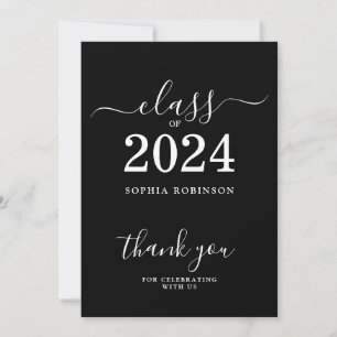 Class of 2024 Grad Black White  Thank You Card