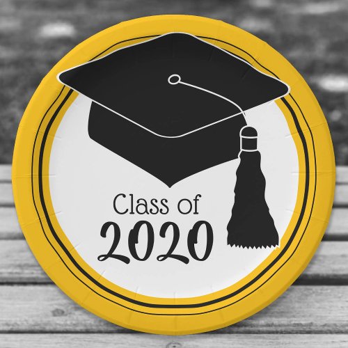 Class of 2024 Grad Cap Black and Gold Paper Plates