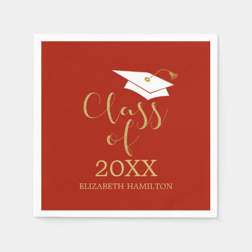 Class of 2024 Grad Cap Gold Glitter Calligraphy Napkins